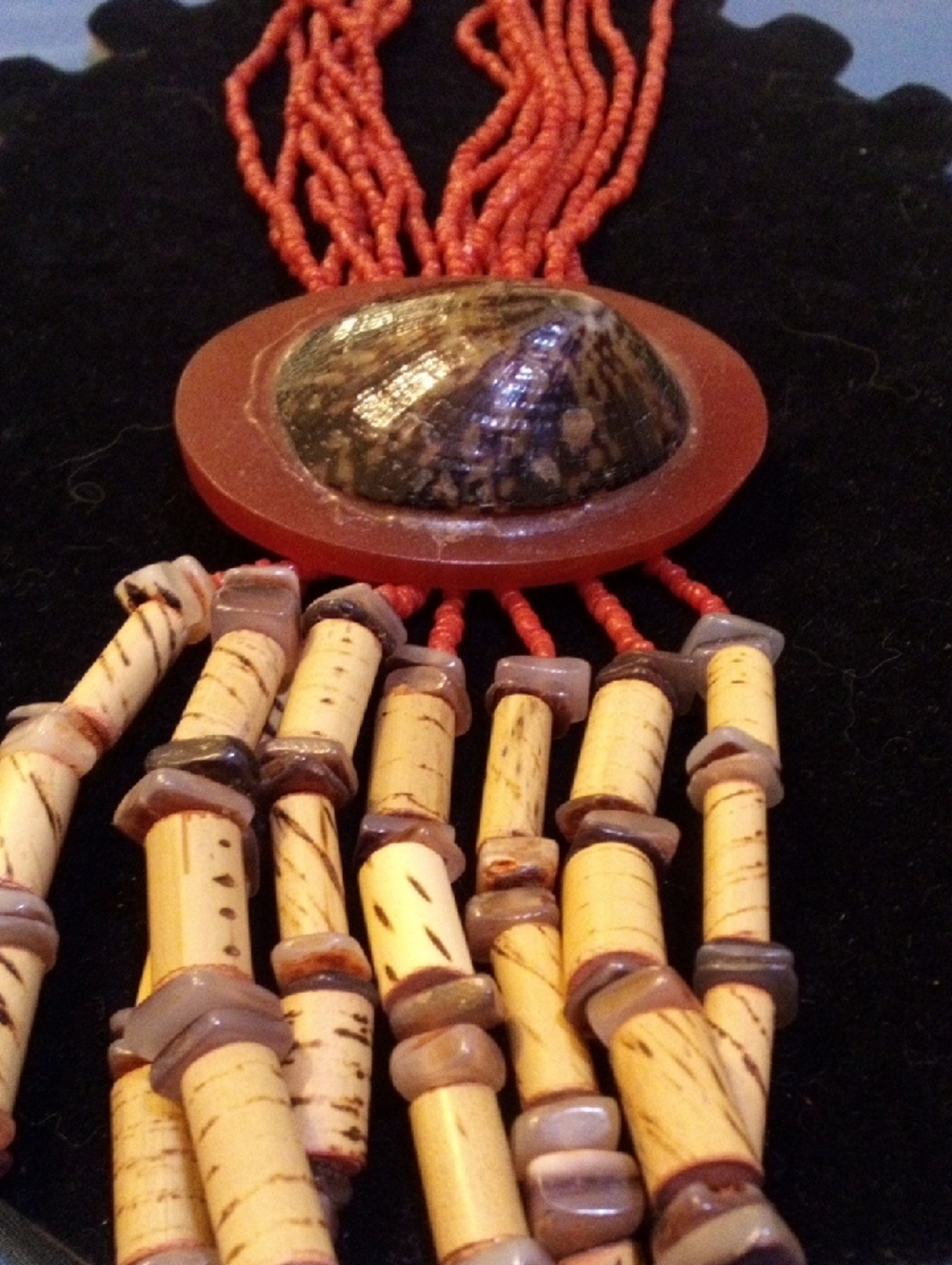 Bohemian Red and Cream Statement Shell Necklace